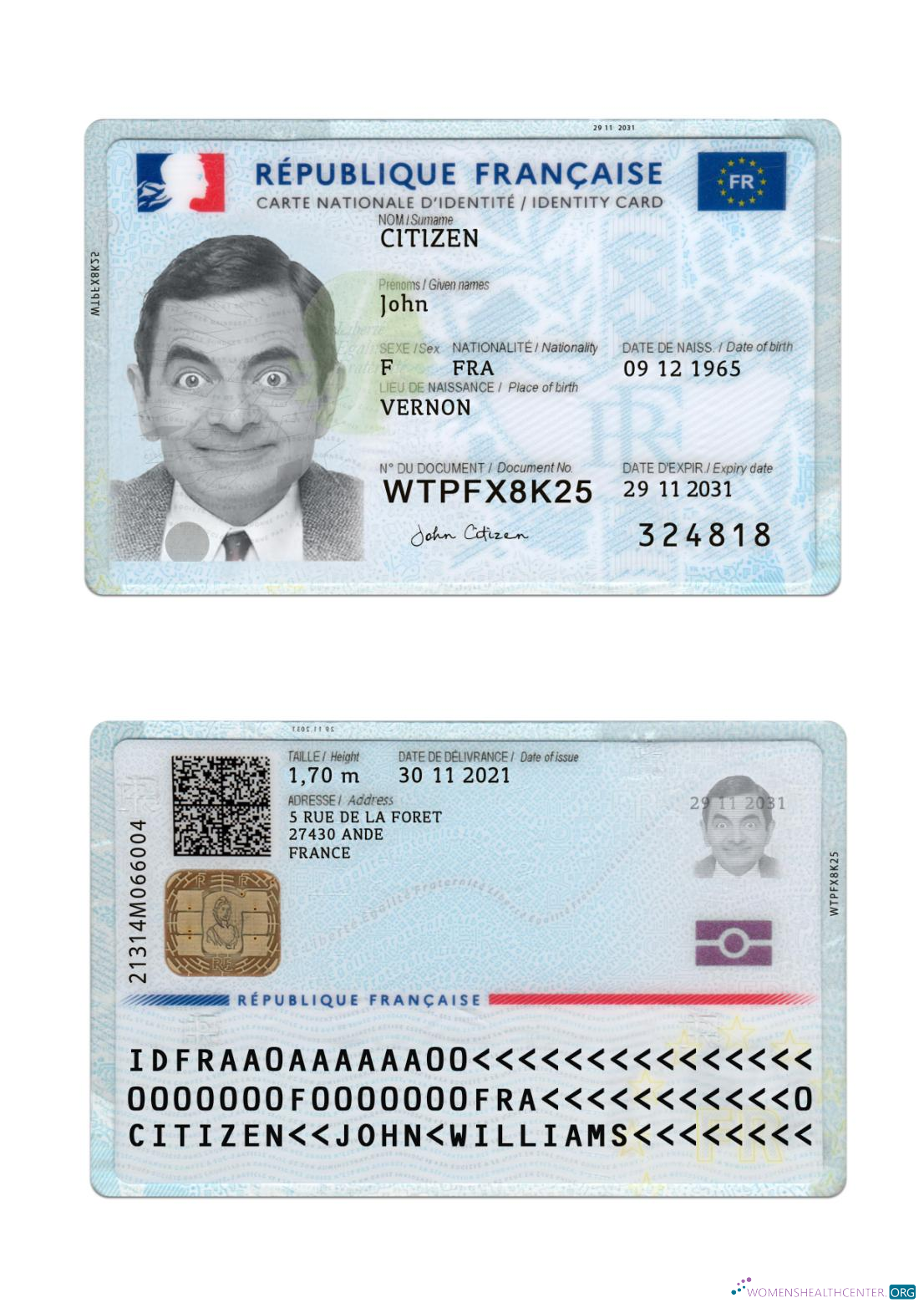 Download France ID card 2021 present version 2 Photoshop template